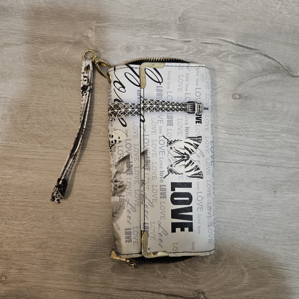 White and Black Love Print Wristlet